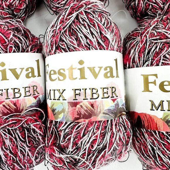 Festival Mix Fiber Yarn Pink White Black Lot (6) Multi Texture 50g Acrylic Blend - Picture 2 of 6